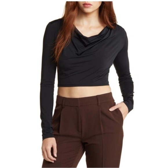 NWT Open Edit Cowl Neck Long Sleeve Crop Top - Picture 1 of 5